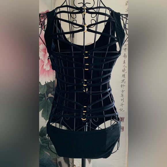 Black open back one piece swimsuit - Picture 2 of 2